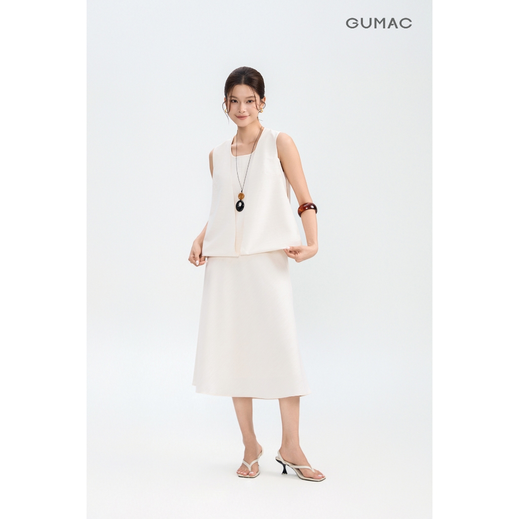Set Lẻ Áo Kiểu Nữ GUMAC Form Suông Thoải Mái Thiết Kế 2 Lớp AG04101 - Chân Váy Chữ A GUMAC Lưng Rời Nữ Tính VG04102