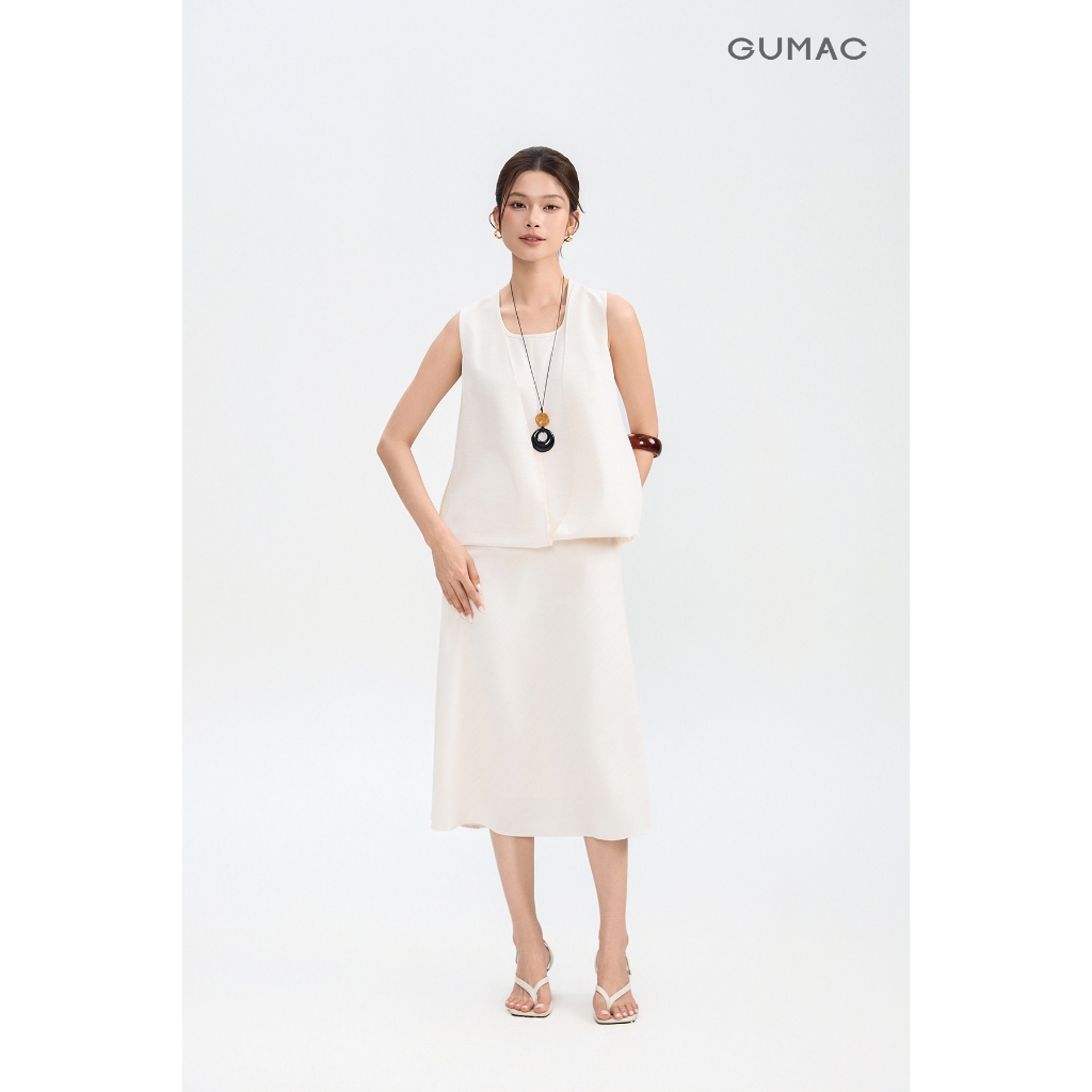 Set Lẻ Áo Kiểu Nữ GUMAC Form Suông Thoải Mái Thiết Kế 2 Lớp AG04101 - Chân Váy Chữ A GUMAC Lưng Rời Nữ Tính VG04102