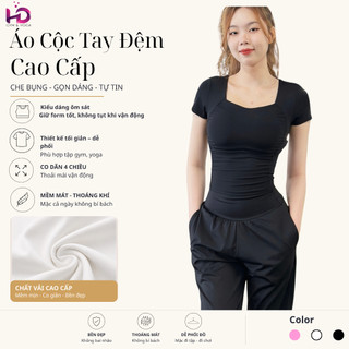 Áo cộc tay nữ, model DWY115179.1.B58 Chất Vải Thun Poly Mềm Mịn Có Đệm Mút Ngực Tập Gym,Yoga Co Giãn
