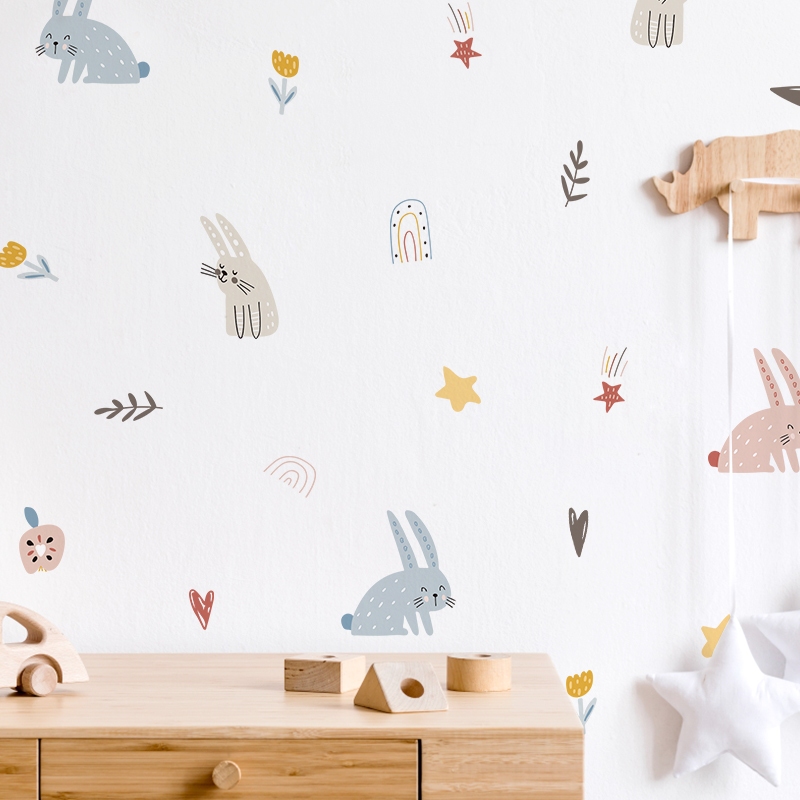 Sticker Decal Dán Tường Mẫu Thỏ Con Có Keo Sẵn - Trang Trí Cửa Kính - Decor Quán Cafe - Phòng Ngủ