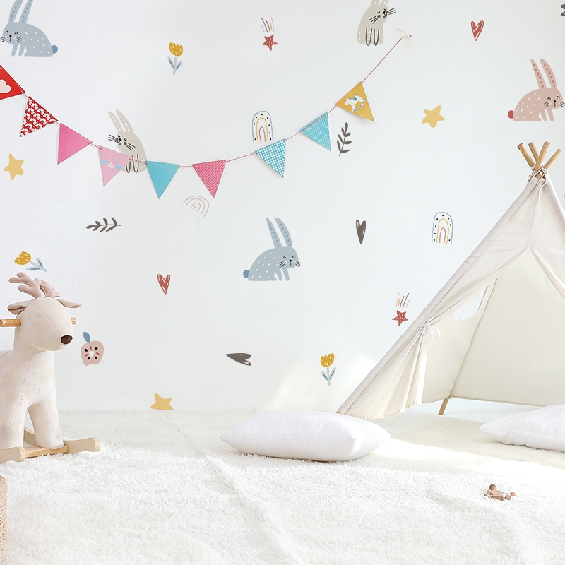 Sticker Decal Dán Tường Mẫu Thỏ Con Có Keo Sẵn - Trang Trí Cửa Kính - Decor Quán Cafe - Phòng Ngủ