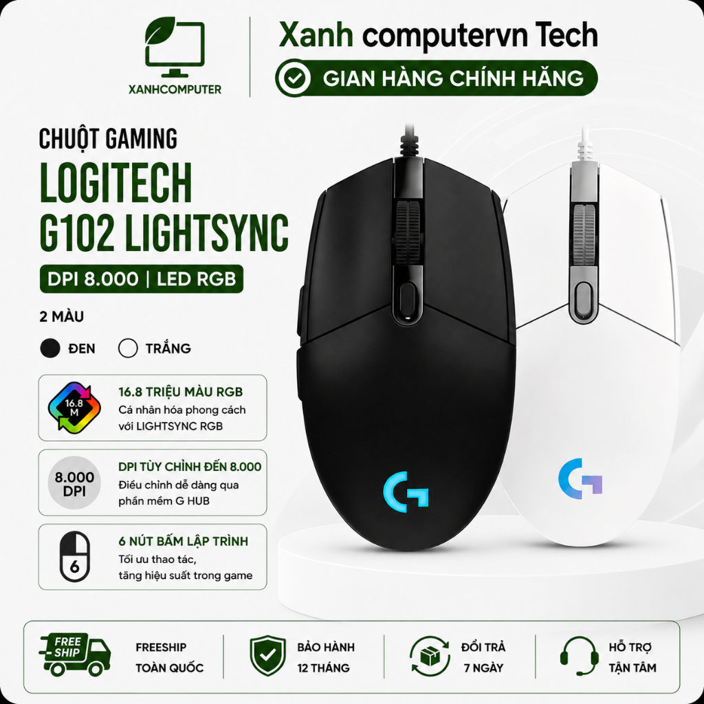 Chuột Gaming Logitech G102 LightSync | DPI 8.000 | Led RGB | Chính Hãng | BH 24T