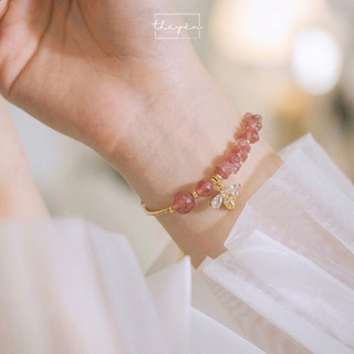 Vòng Tay Nữ Thạch Anh Dâu Tây - Lắc Tay Phong Cách Hàn Quốc Nhẹ Nhàng, Sang Chảnh, Dễ Phối Đồ [Lisa]