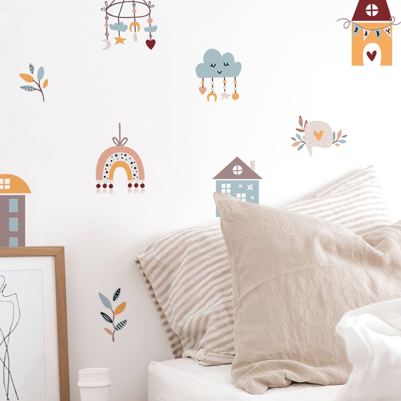 Sticker Decal Dán Tường Mẫu Ngôi Nhà Có Keo Sẵn - Trang Trí Cửa Kính - Decor Quán Cafe - Phòng Ngủ