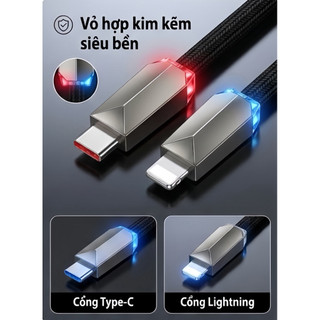 Cáp Sạc Nhanh 240W Sạc IP Dây Bện Dù Type C - L Chiều Dài 1M5 Sạc Nhanh