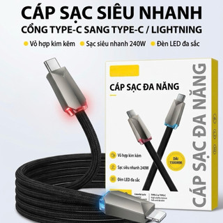 Cáp Sạc Nhanh 240W Sạc IP Dây Bện Dù Type C - L Chiều Dài 1M5 Sạc Nhanh