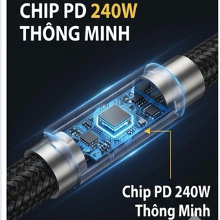 Cáp Sạc Nhanh 240W Sạc IP Dây Bện Dù Type C - L Chiều Dài 1M5 Sạc Nhanh
