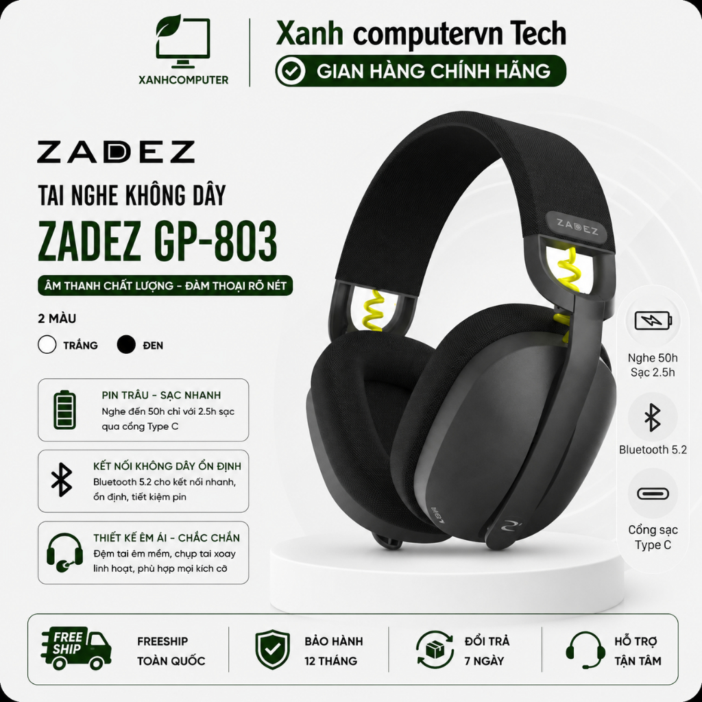Tai nghe ZADEZ không dây GP-803, thiết kế trẻ trung, chất liệu cao cấp bền bỉ - Hàng Chính Hãng
