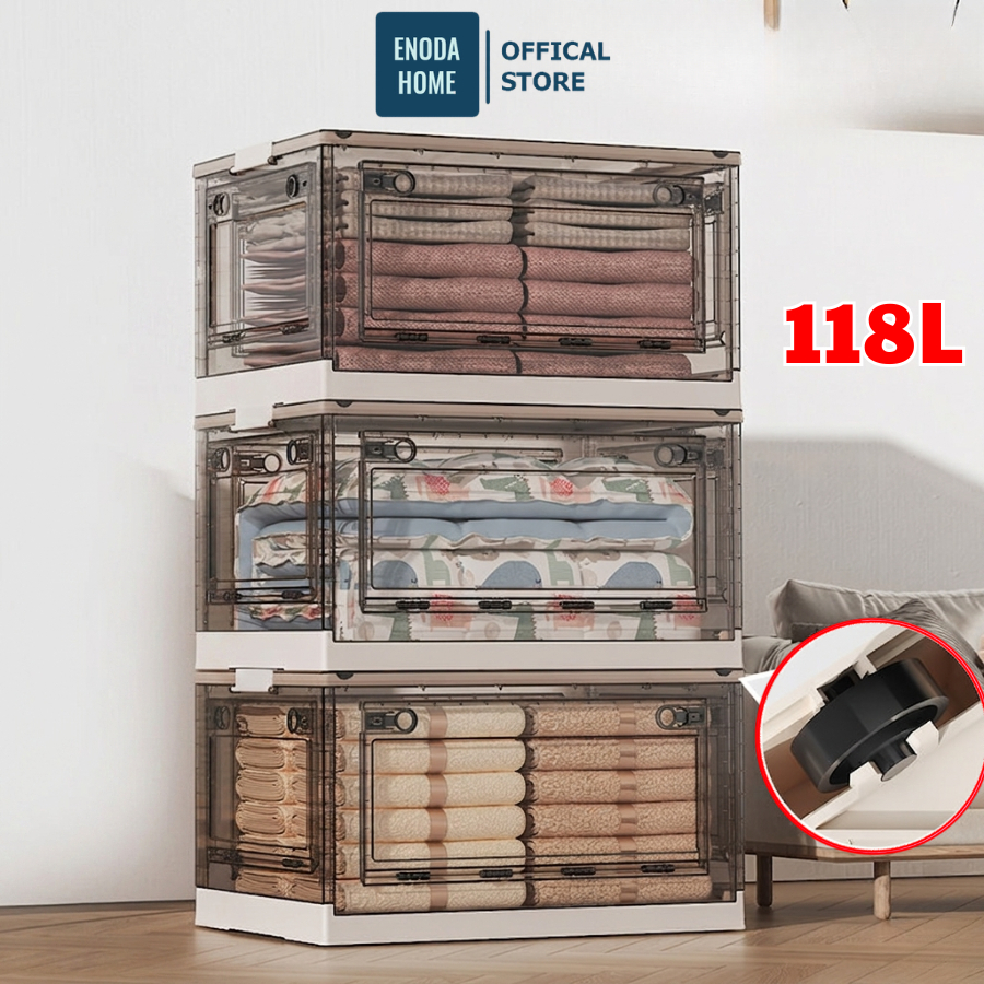 Hộp Đựng Đồ Gấp Gọn Trong Suốt Enoda Home, Hộp Nhựa Đựng Đồ Thông Minh Có Bánh Xe,Bảo Quản Đồ Tiện  Lợi Q040