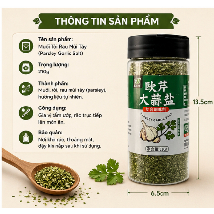 Muối Tỏi Rau Mùi Tây Parsley Garlic Salt (210g) - Gia Vị Ướp Steak, Làm Bánh Mì Bơ Tỏi Chuẩn Vị Âu Luka Food