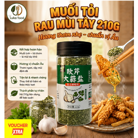 Muối Tỏi Rau Mùi Tây Parsley Garlic Salt (210g) - Gia Vị Ướp Steak, Làm Bánh Mì Bơ Tỏi Chuẩn Vị Âu Luka Food