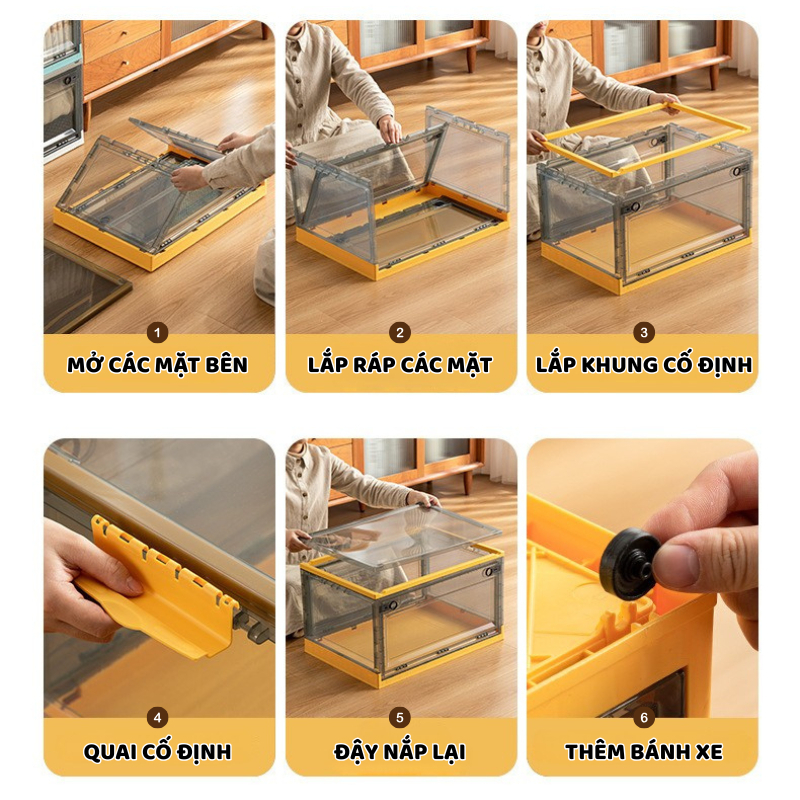 Hộp Đựng Đồ Gấp Gọn Trong Suốt Enoda Home, Hộp Nhựa Đựng Đồ Thông Minh Có Bánh Xe,Bảo Quản Đồ Tiện  Lợi Q040