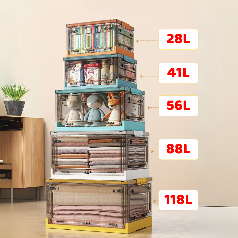 Hộp Đựng Đồ Gấp Gọn Trong Suốt Enoda Home, Hộp Nhựa Đựng Đồ Thông Minh Có Bánh Xe,Bảo Quản Đồ Tiện  Lợi Q040