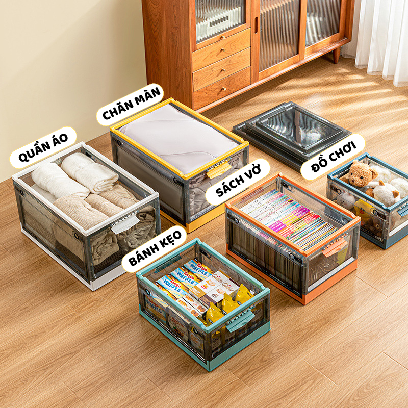Hộp Đựng Đồ Gấp Gọn Trong Suốt Enoda Home, Hộp Nhựa Đựng Đồ Thông Minh Có Bánh Xe,Bảo Quản Đồ Tiện  Lợi Q040