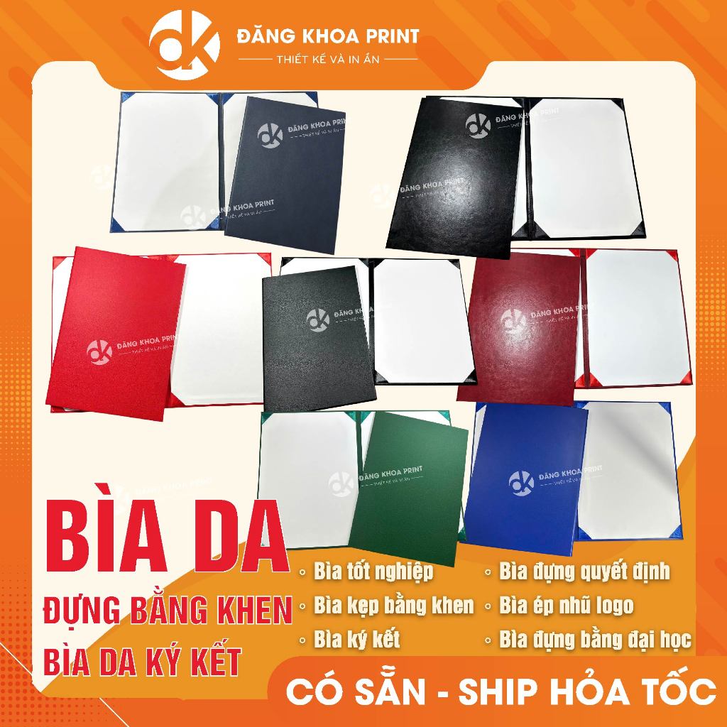 Bìa da kẹp chứng chỉ - Bìa da PU trình ký - Bìa da PU đựng giấy khen. Có nhận ép nhũ logo theo yêu cầu