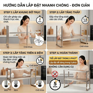 Kệ Để Đồ Nhà Bếp Inox 304 Cao Cấp Kệ Gia Vị Đa Năng 2-3 Tầng Chịu Lực Siêu Tốt Chống Gỉ Tuyệt Đối