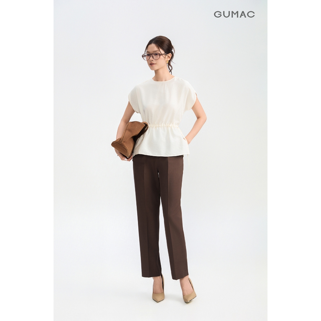 Quần Tây Nữ GUMAC Form Ống Đứng Ly Eo Nút Gỗ Poly Chéo Thanh Lịch QG05026