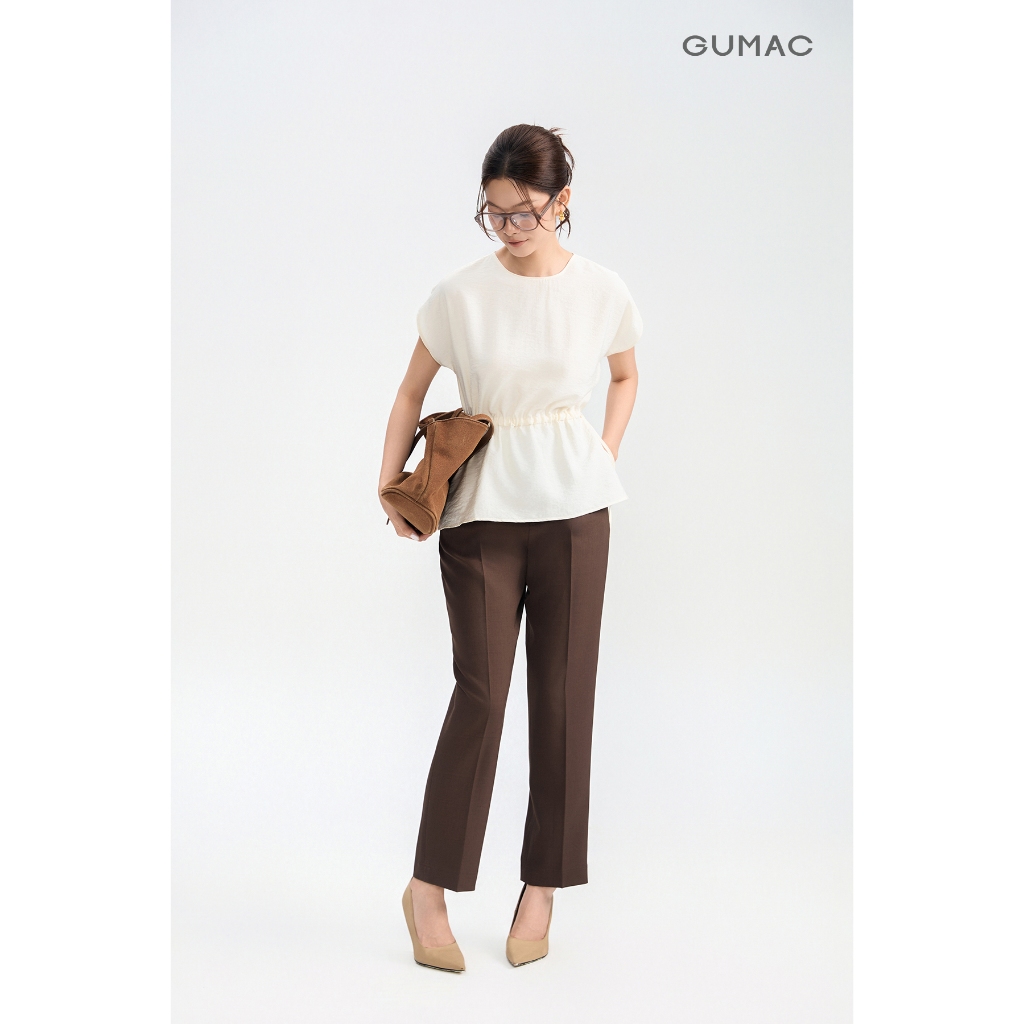 Quần Tây Nữ GUMAC Form Ống Đứng Ly Eo Nút Gỗ Poly Chéo Thanh Lịch QG05026