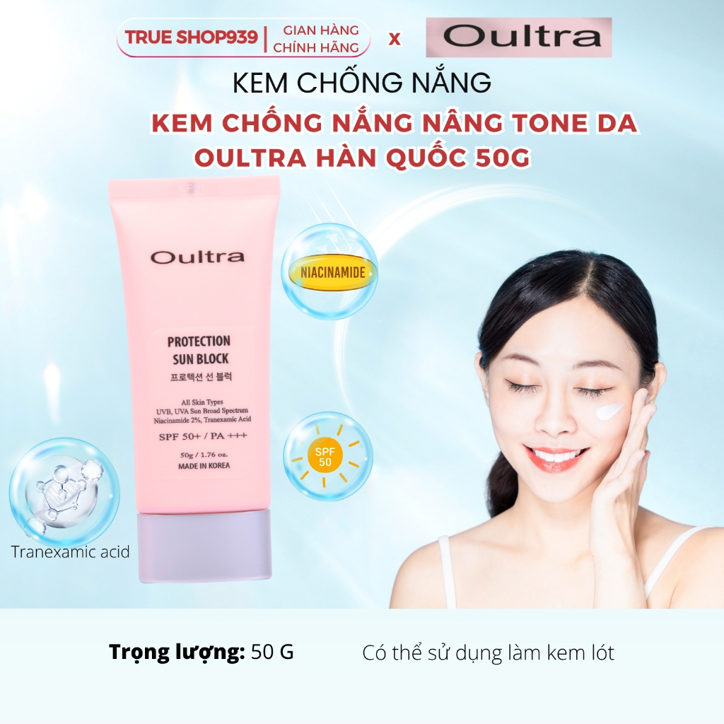 Bộ Đôi Kem Chống Nắng nâng tone Và Sữa Rửa Mặt dưỡng sáng bảo vệ da OULTRA Spf 50+/Pa+++