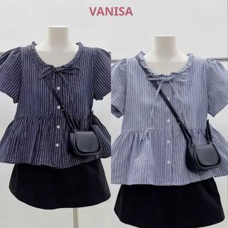 Áo sơ mi cổ yếm dây buộc dáng suông babydoll nữ xinh vaon mềm xanh đậm xanh nhạt trắng VANISA SMS103