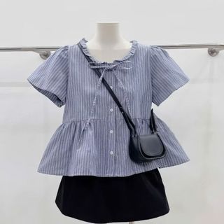 Áo babydoll nữ ngắn tay dáng suông vải voan mềm bánh bèo trắng xanh đậm xanh nhạt VANISA SMS103