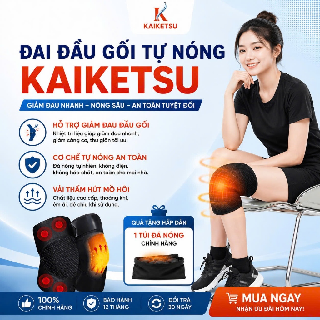 Đai gối KAIKETSU hỗ trợ giảm đau bảo vệ khớp gối đai đầu gối cho người đau khớp gối hiệu quả