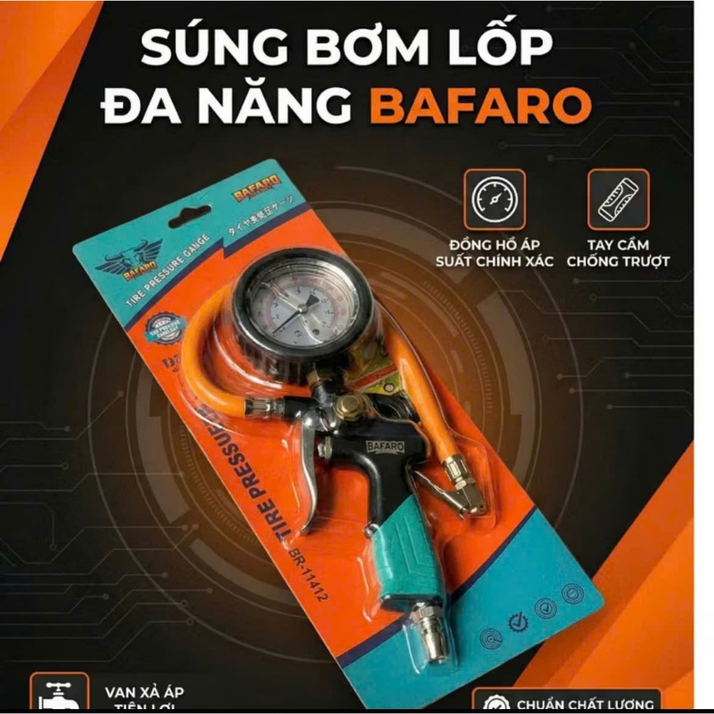 Đầu Vòi Bơm Ô Tô - Xe Máy - Đồng hồ đo áp suất lốp xe, Đồng Hồ Bơm Lốp Có Dầu BAFARO