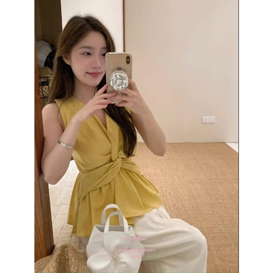 Áo Sát Nách Nữ Cổ V Thiết Kế Xoắn Ngực, Áo Kiểu Peplum Che Bụng Tôn Eo Đi Làm Đi Chơi Sang Chảnh