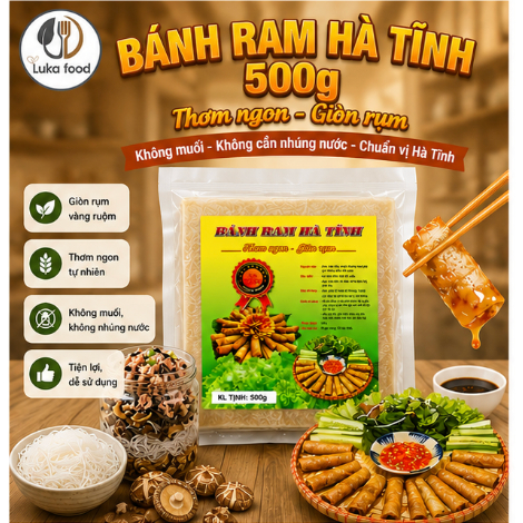 Vỏ Ram Hà Tĩnh 250g và 500g - Bánh Đa Nem Loại 1 Giòn Rụm, Vàng Ruộm Không Cần Nhúng Nước Luka Food