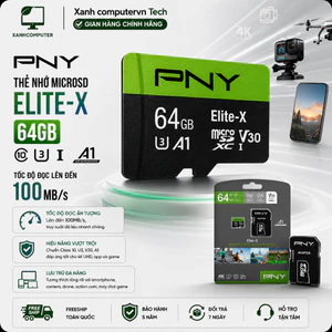 Thẻ nhớ MicroSD PNY Elite-X 64GB / Class 10, UHS-I, U3,Transfer speed up to 100MB/s - Chính Hãng