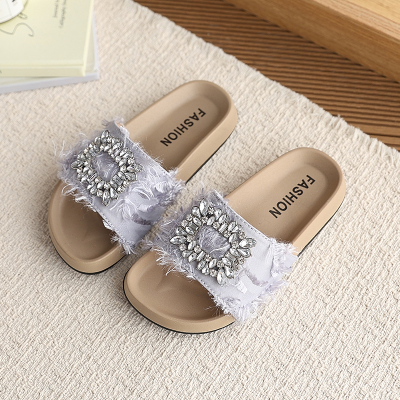 Bella Neman Dép trẻ em đế mềm chống trượt, đính đá lụa, phù hợp bé 1-8 tuổi đi chơi ngoài trời