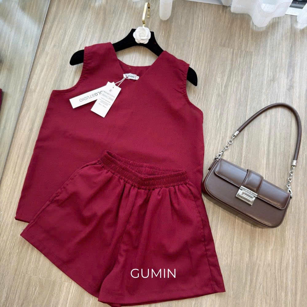 Set bộ sát nách đỏ GUMIN thiết kế áo ba lỗ dáng suông kèm quần short sang chảnh, Set đồ nữ mặc nhà ba lỗ nhẹ nhàng thanh