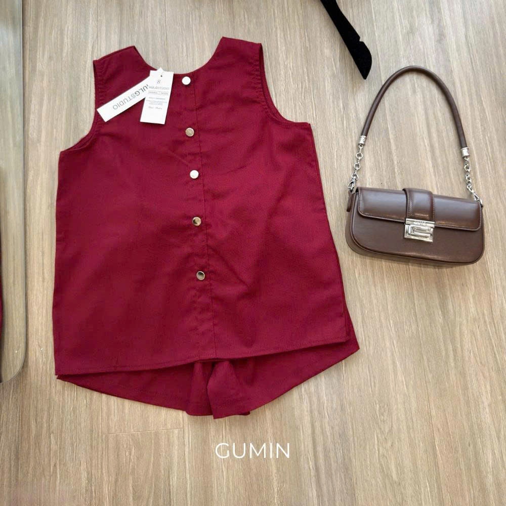 Set bộ sát nách đỏ GUMIN thiết kế áo ba lỗ dáng suông kèm quần short sang chảnh, Set đồ nữ mặc nhà ba lỗ nhẹ nhàng thanh