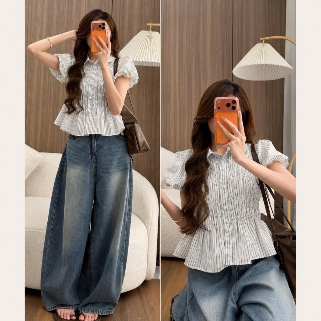 Áo Sơmi Cổ Sen Cúc Bọc Tay Bồng Chun Eo LÂM TÚ CLOTHING MA9777 | BigBuy360 - bigbuy360.vn