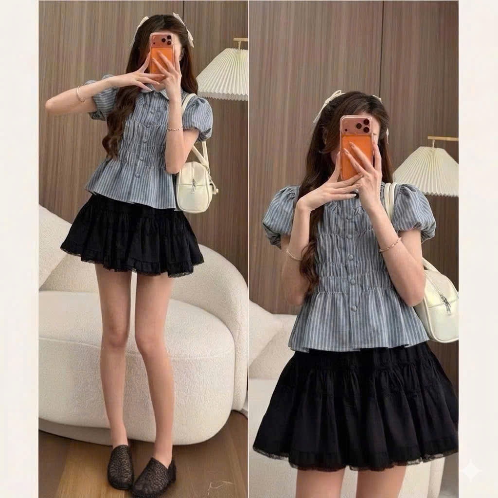 Áo Sơmi Cổ Sen Cúc Bọc Tay Bồng Chun Eo LÂM TÚ CLOTHING MA9777 | BigBuy360 - bigbuy360.vn
