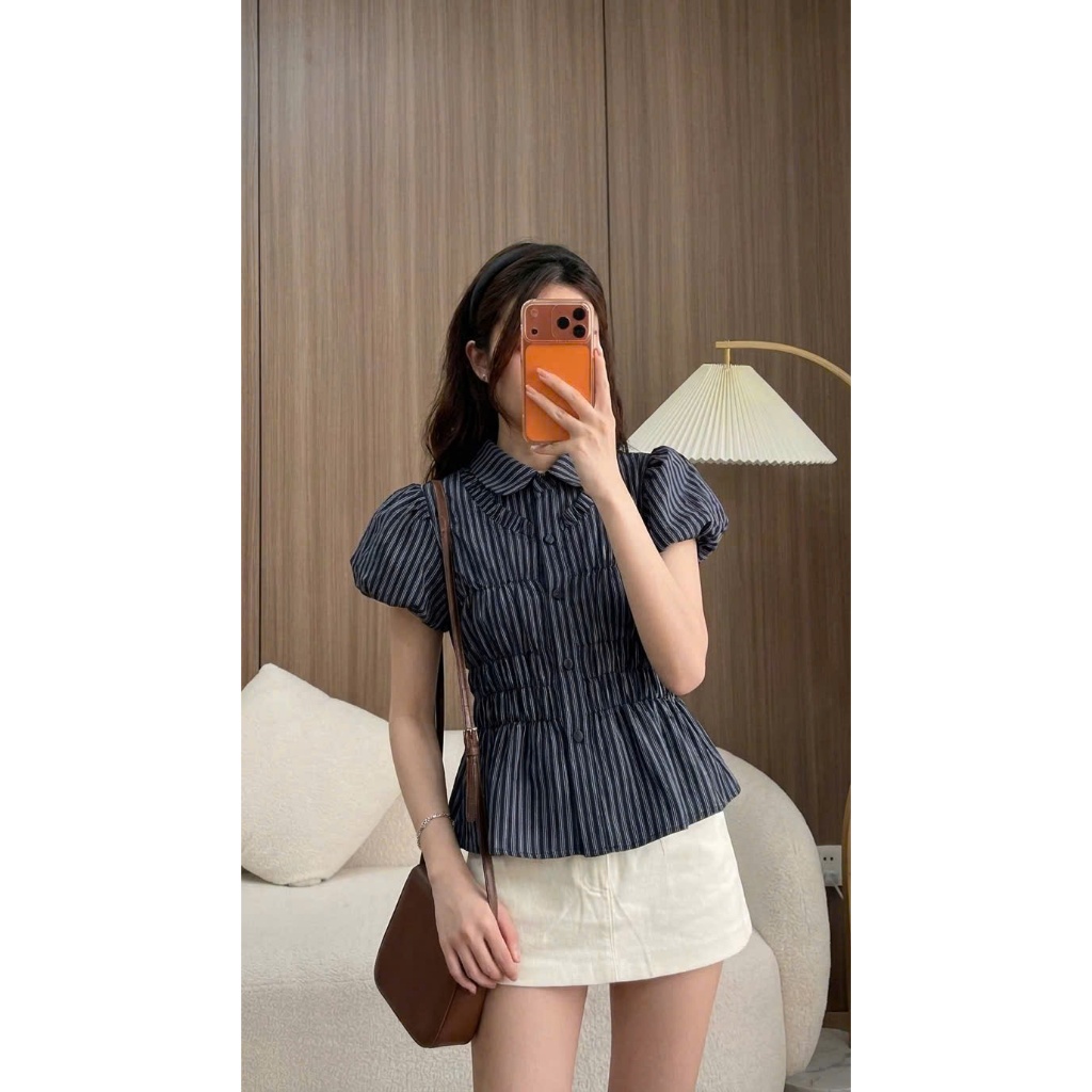 Áo Sơmi Cổ Sen Cúc Bọc Tay Bồng Chun Eo LÂM TÚ CLOTHING MA9777 | BigBuy360 - bigbuy360.vn