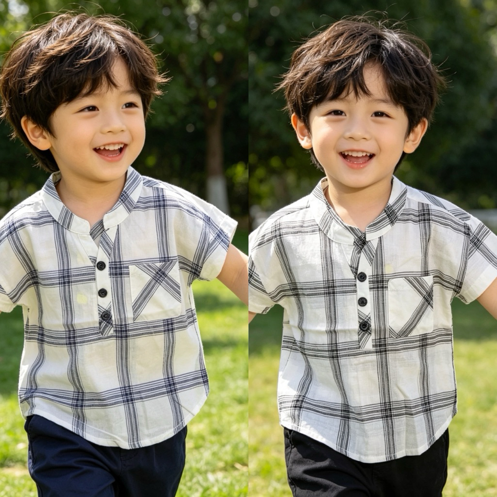 [Sale lỗi nhẹ] Áo sơ mi cổ tàu bé trai L073 1–7 tuổi (9–26kg) giá rẻ