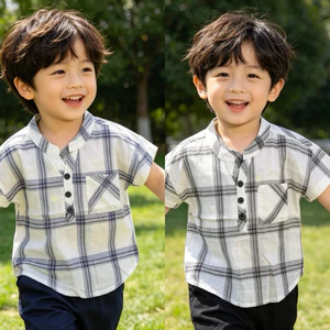 Áo sơ mi cổ tàu bé trai L073 1–7 tuổi (9–26kg) giá rẻ