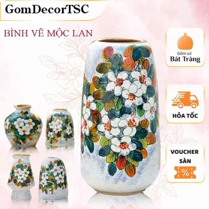 Bình Hoa Vẽ Hoa Thủ Công Gốm Sứ Bát Tràng Decor Đẹp