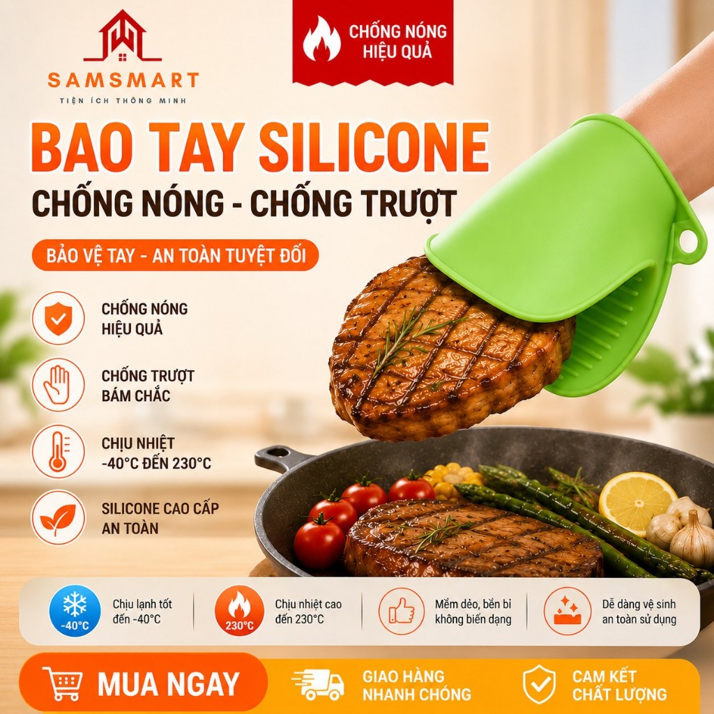 Miếng Nhấc Nồi Silicon Chịu Nhiệt Cao Có Móc Treo – Găng Tay Cách Nhiệt Chống Nóng (1 Cặp)