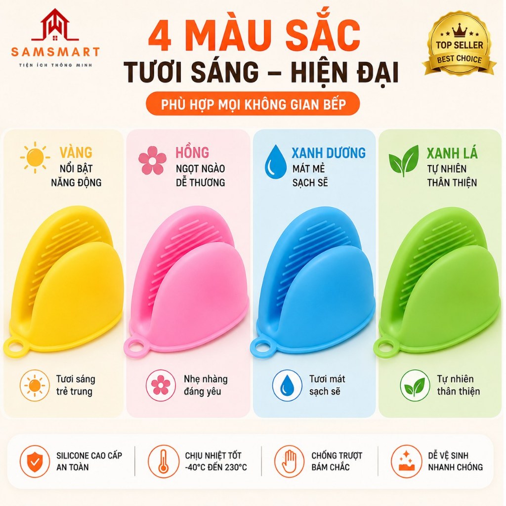 Miếng Nhấc Nồi Silicon Chịu Nhiệt Cao Có Móc Treo – Găng Tay Cách Nhiệt Chống Nóng (1 Cặp)