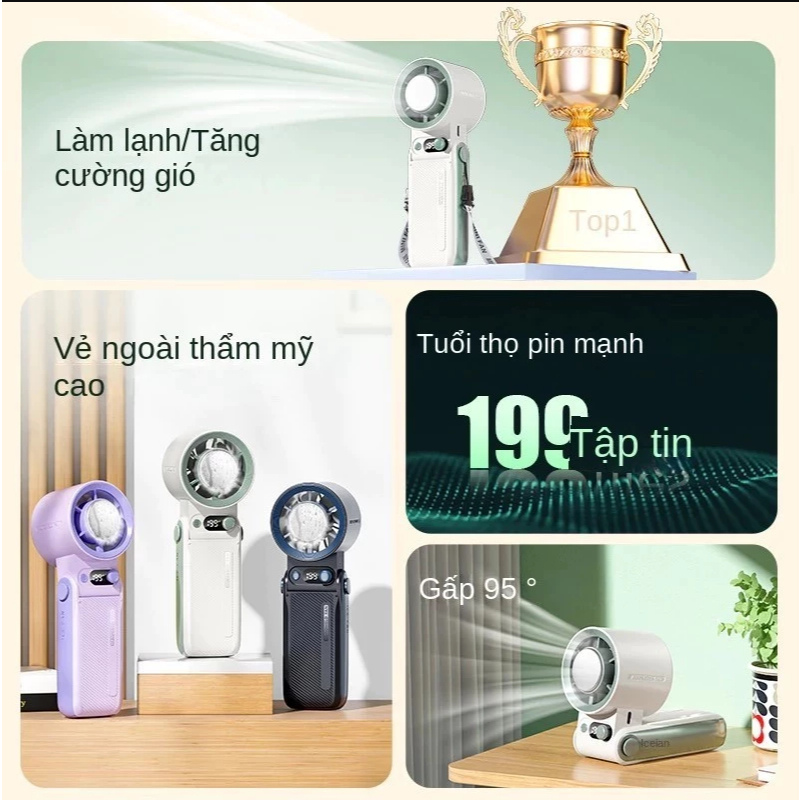 Quạt cầm tay mini JF168 Pin 6.000mAh sò lạnh, gió mạnh, Sử dụng 4 - 15h | Bảo hành 12 tháng