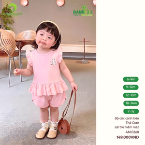 Bộ Cộc Tay Cánh Tiên Cho Bé Gái Anminaza Vải Sợi Tre Mềm Mại Thấm Hút Tốt AMI0268