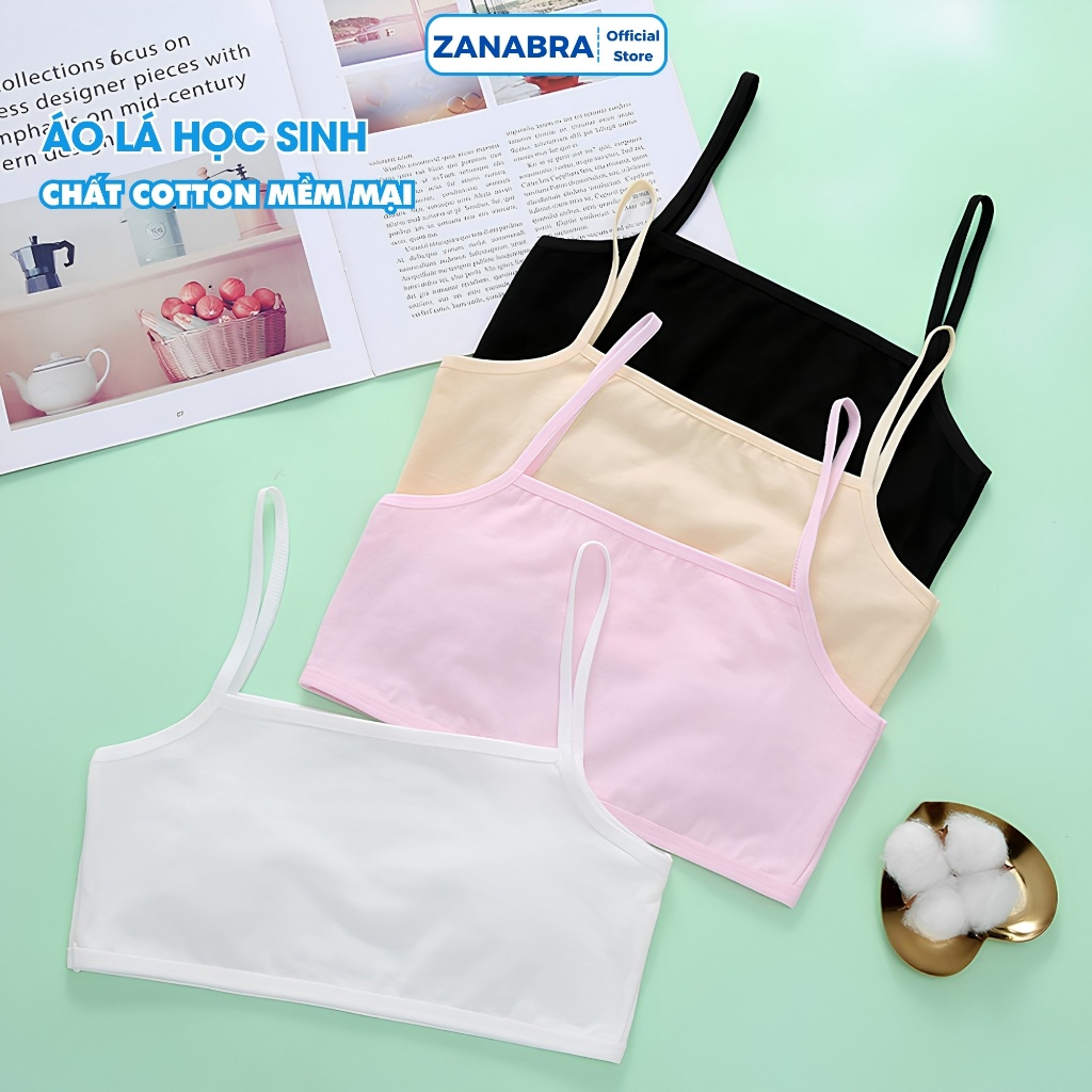 Áo lá bé gái 6 - 15 tuổi cotton 1 lớp mềm mại thoáng khí, Áo lót học sinh cấp 1, cấp 2 không mút ngực A032