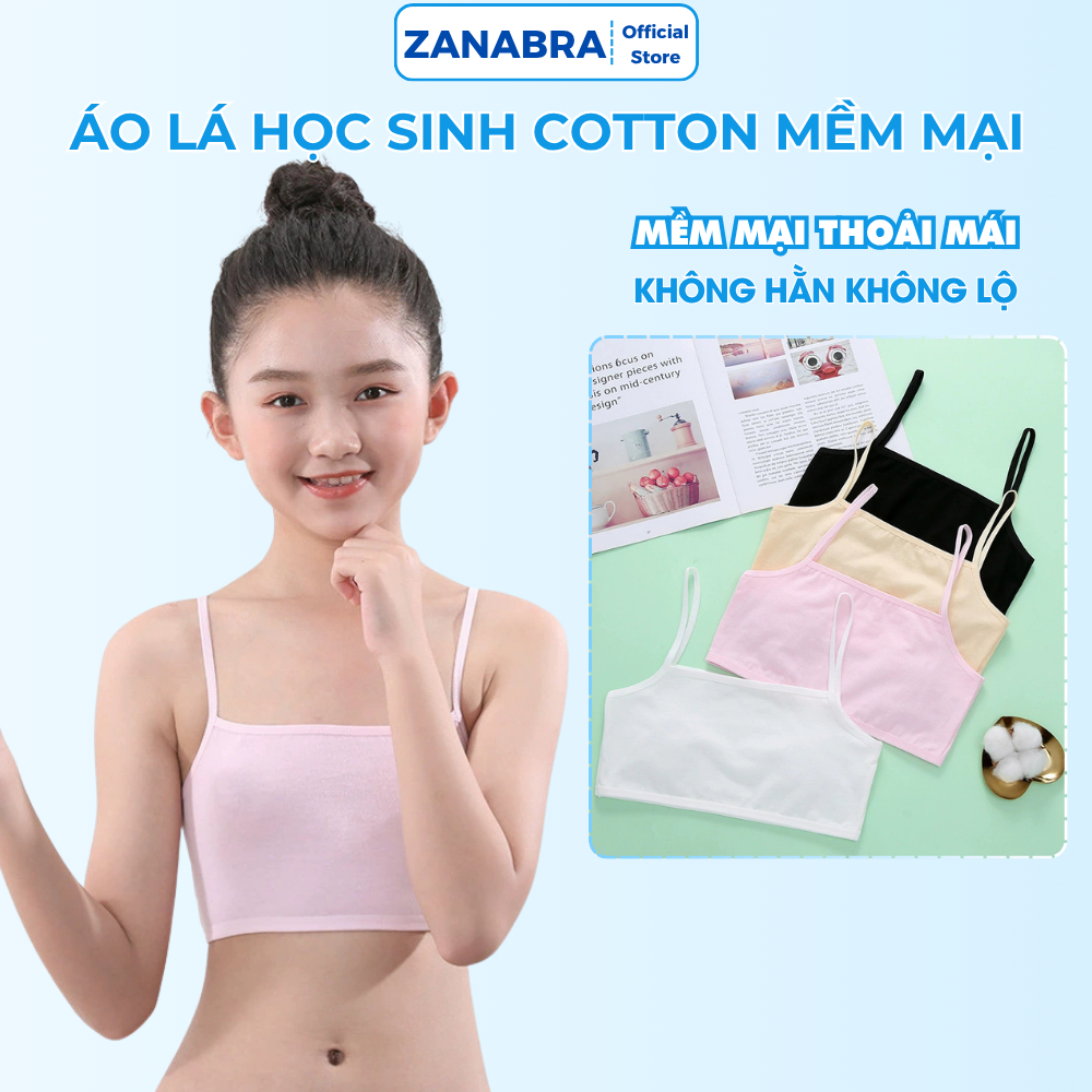 Áo lá bé gái 6 - 15 tuổi cotton 1 lớp mềm mại thoáng khí, Áo lót học sinh cấp 1, cấp 2 không mút ngực A032