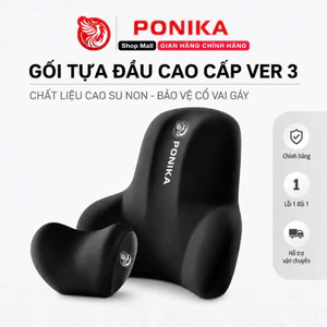 Gối Tựa Đầu, Tựa Lưng Cao Su Non PONIKA Mềm Mại Cho Xe Hơi - Chất Liệu Vải 4 Mùa Thoáng Khí- Ver3