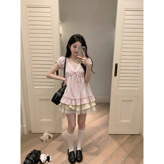 SEP House - Set áo xô babydoll cổ V xếp ly viền bèo tay bo chun phối chân váy voan bèo tầng 3 màu trẻ trung -Hàng loại 1