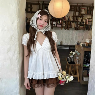 SEP House - Set áo xô babydoll cổ V xếp ly viền bèo tay bo chun phối chân váy voan bèo tầng 3 màu trẻ trung -Hàng loại 1