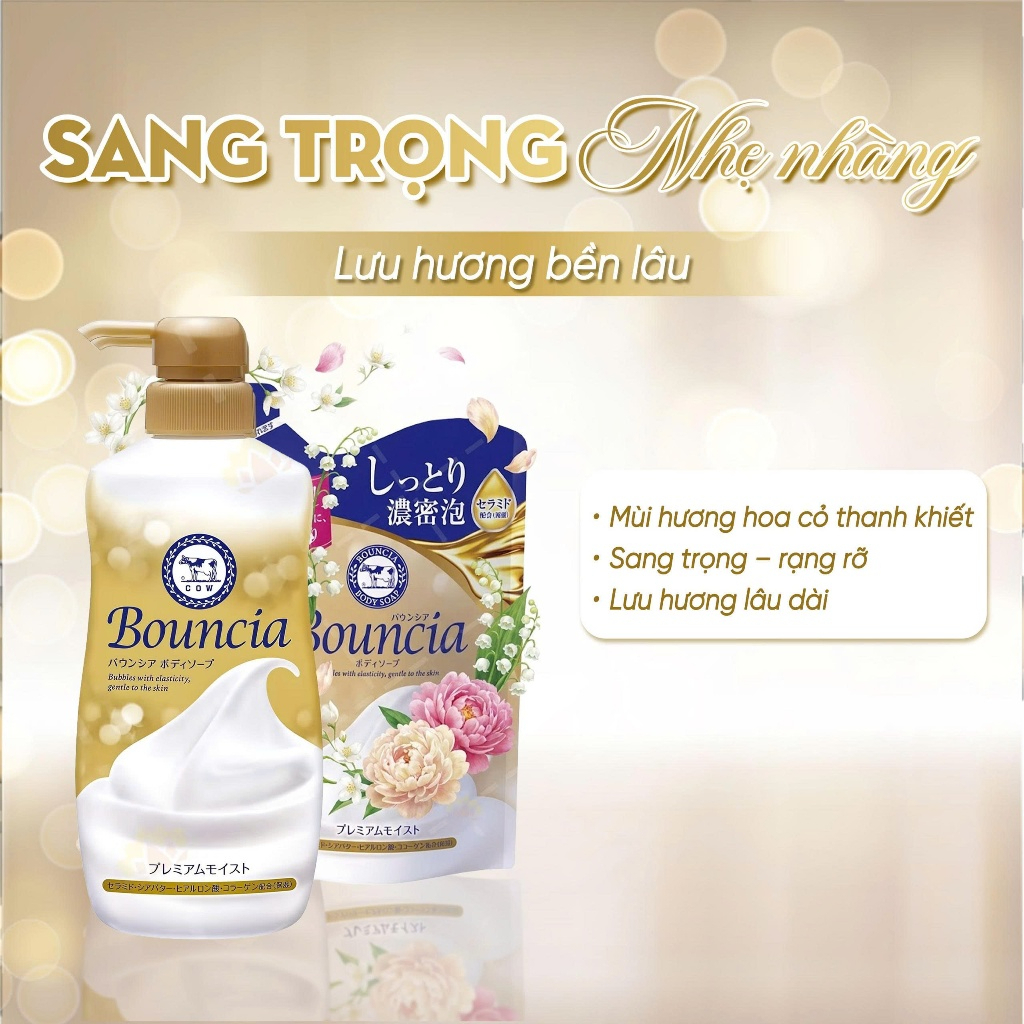 Set Sữa Tắm Bouncia Tạo Bọt Cao Cấp 480ml kèm Túi Giấy + Sample 12ml + Bông Tắm