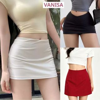 Chân váy nữ mini ngắn ôm body có khoá kéo đen trắng xám đỏ VANISA CV031